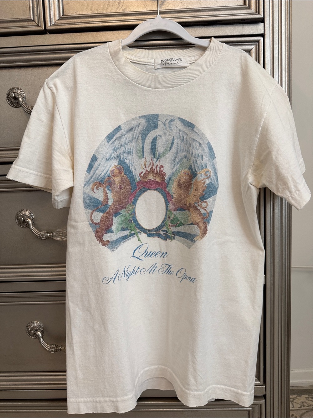Free People White Graphic Short Sleeve Tee with Multicolor Crest